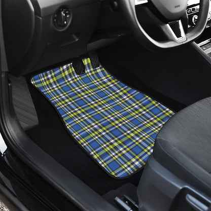 Blue Green And White Plaid Pattern Print Front and Back Car Floor Mats
