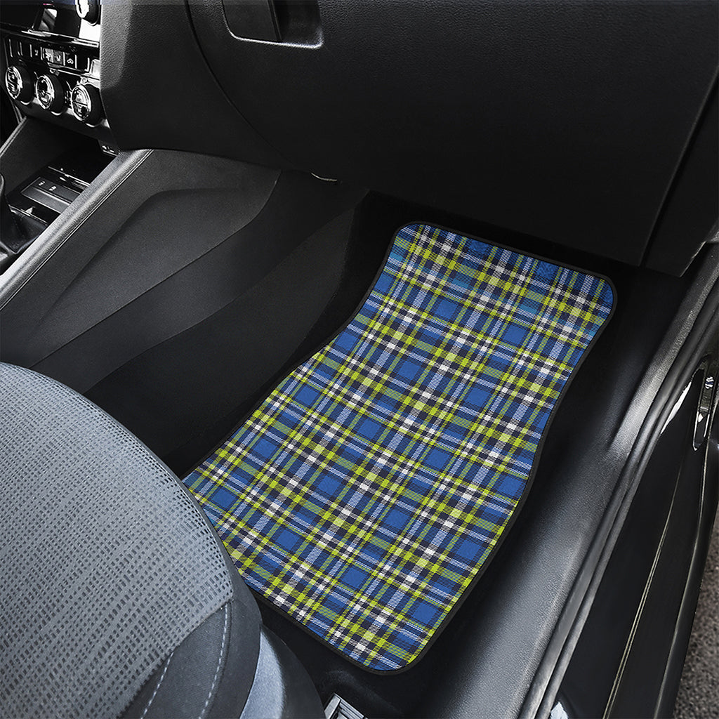 Blue Green And White Plaid Pattern Print Front and Back Car Floor Mats
