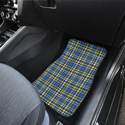 Blue Green And White Plaid Pattern Print Front and Back Car Floor Mats