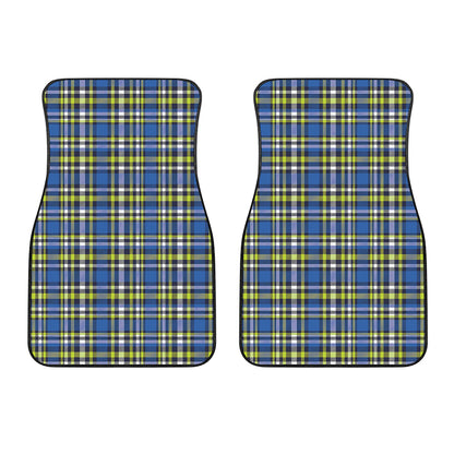 Blue Green And White Plaid Pattern Print Front Car Floor Mats