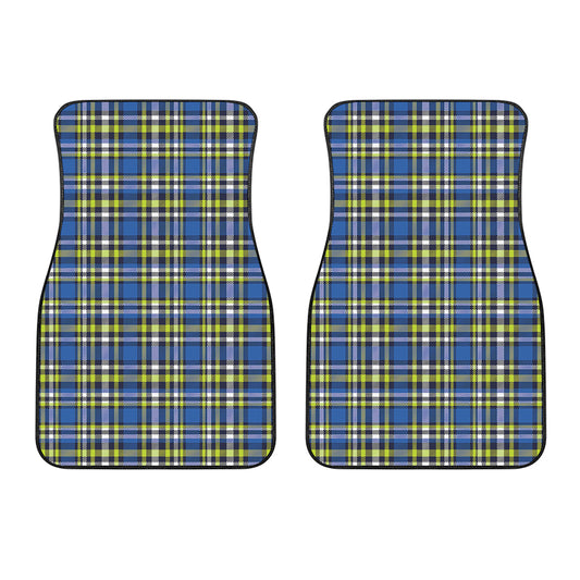 Blue Green And White Plaid Pattern Print Front Car Floor Mats