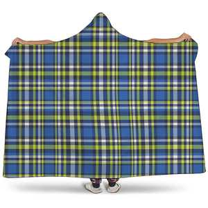 Blue Green And White Plaid Pattern Print Hooded Blanket