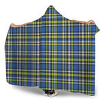 Blue Green And White Plaid Pattern Print Hooded Blanket