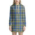 Blue Green And White Plaid Pattern Print Pullover Hoodie Dress