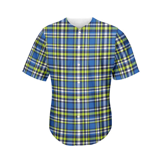 Blue Green And White Plaid Pattern Print Men's Baseball Jersey
