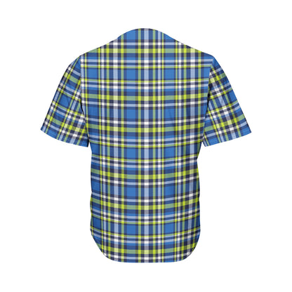 Blue Green And White Plaid Pattern Print Men's Baseball Jersey
