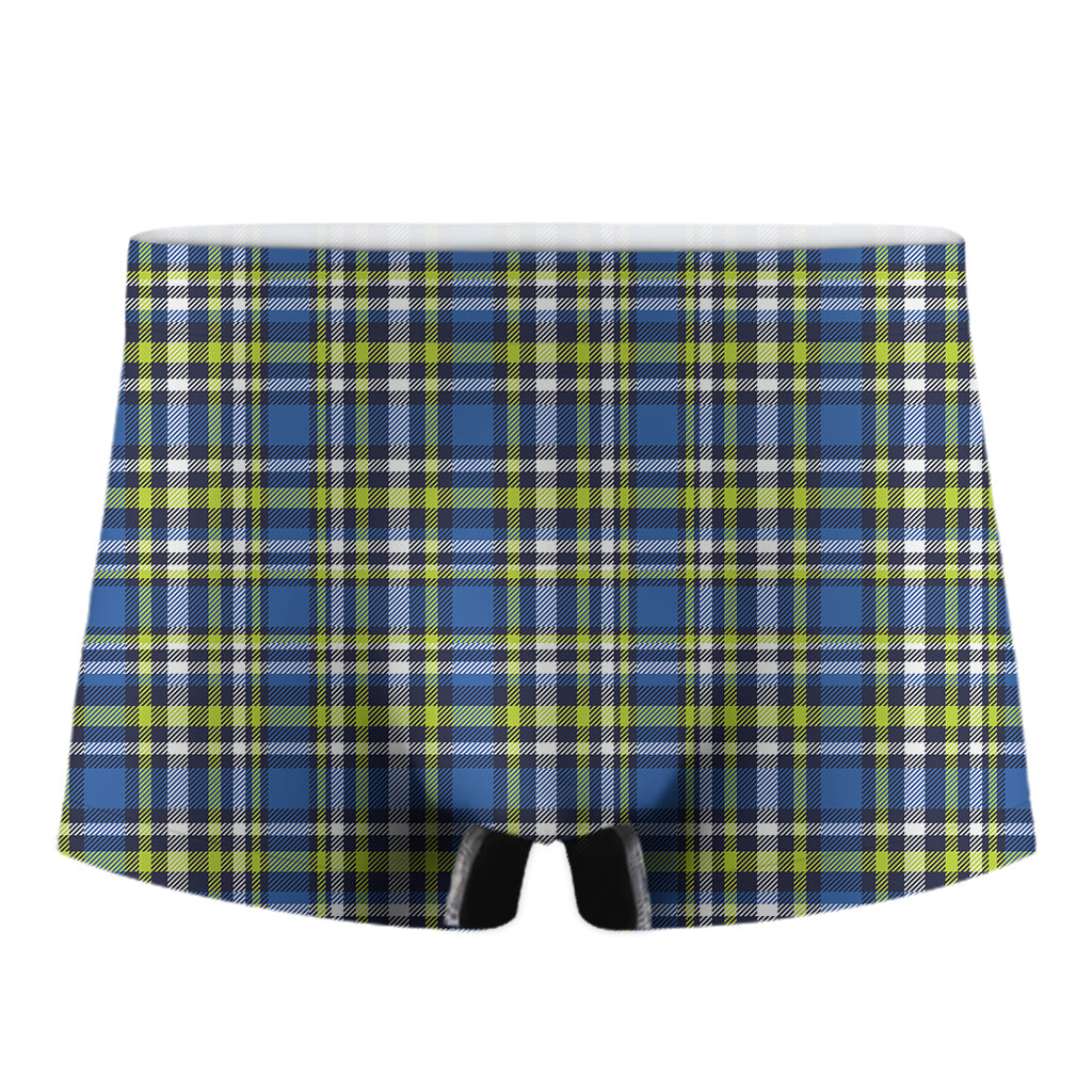 Blue Green And White Plaid Pattern Print Men's Boxer Briefs
