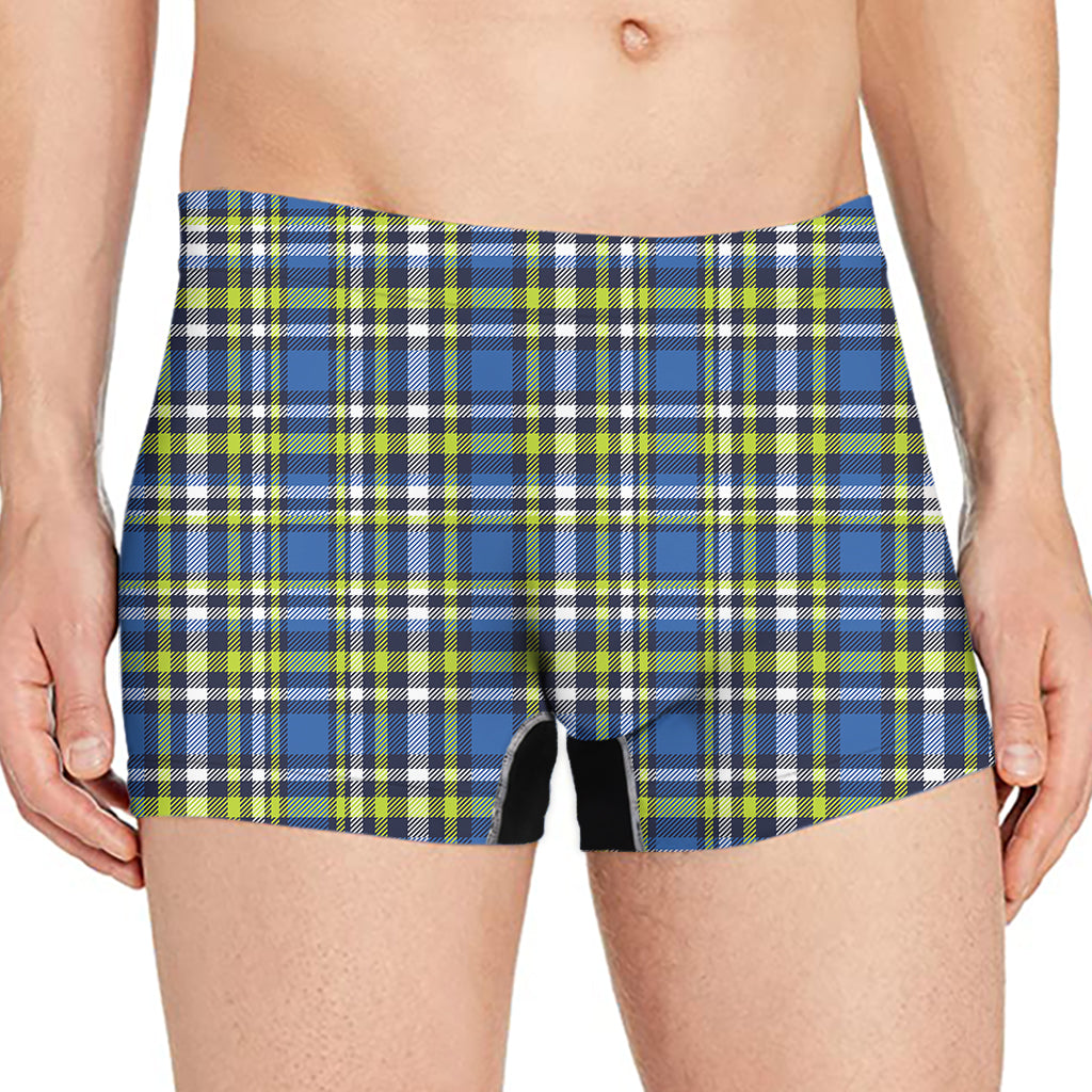 Blue Green And White Plaid Pattern Print Men's Boxer Briefs