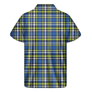 Blue Green And White Plaid Pattern Print Men's Short Sleeve Shirt