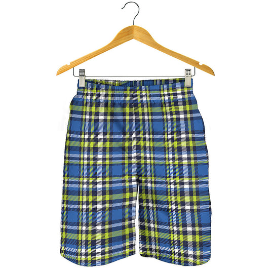 Blue Green And White Plaid Pattern Print Men's Shorts