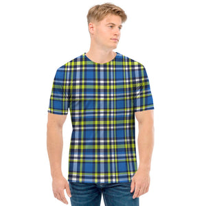 Blue Green And White Plaid Pattern Print Men's T-Shirt