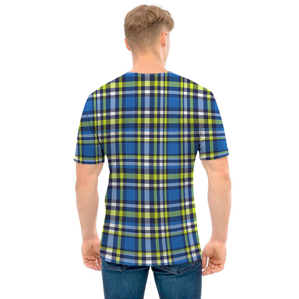 Blue Green And White Plaid Pattern Print Men's T-Shirt