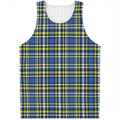 Blue Green And White Plaid Pattern Print Men's Tank Top