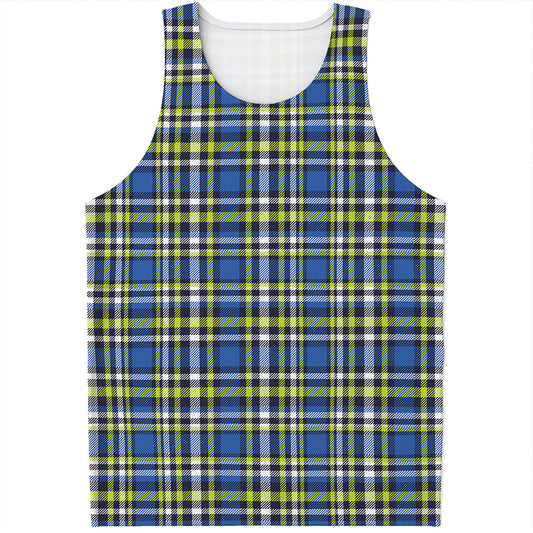 Blue Green And White Plaid Pattern Print Men's Tank Top