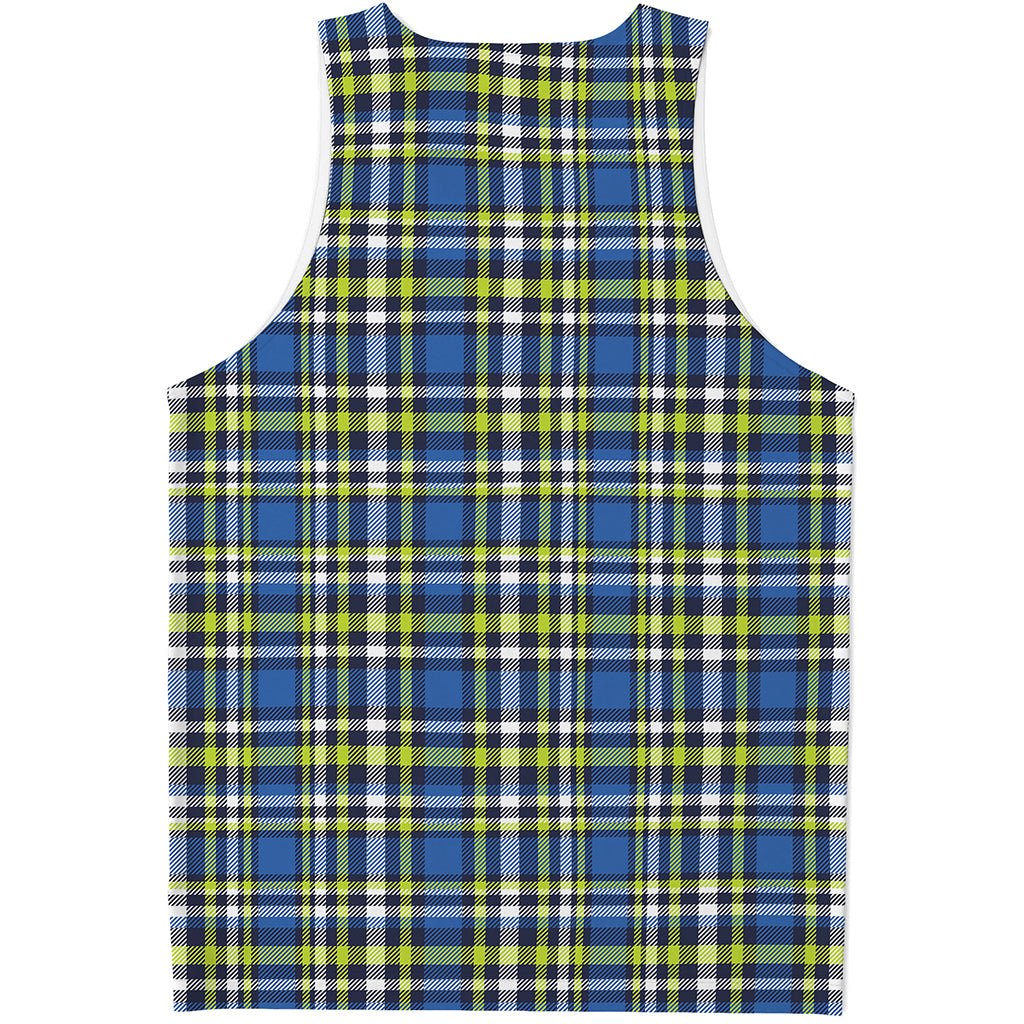 Blue Green And White Plaid Pattern Print Men's Tank Top