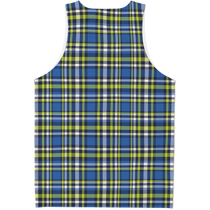 Blue Green And White Plaid Pattern Print Men's Tank Top