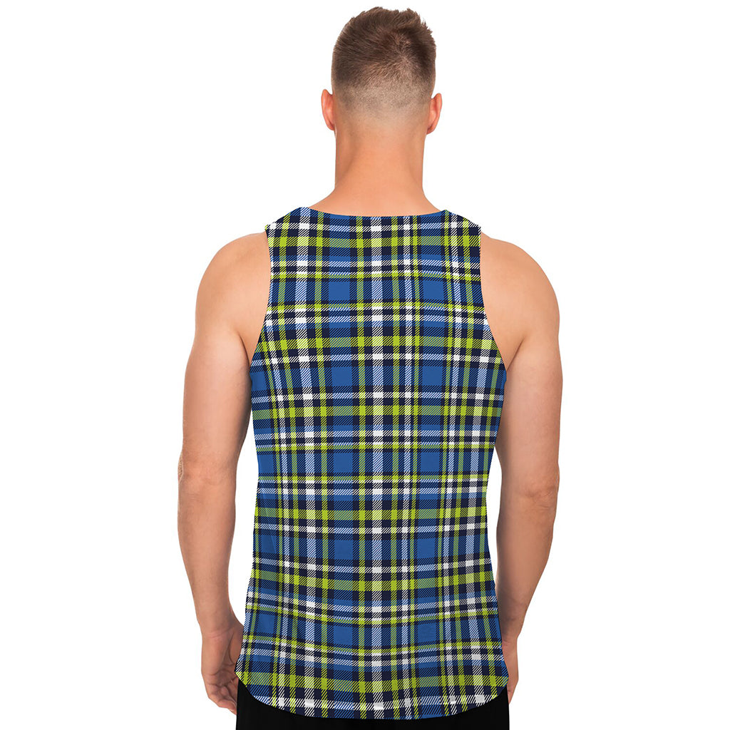 Blue Green And White Plaid Pattern Print Men's Tank Top