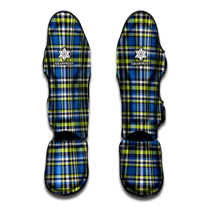 Blue Green And White Plaid Pattern Print Muay Thai Shin Guard