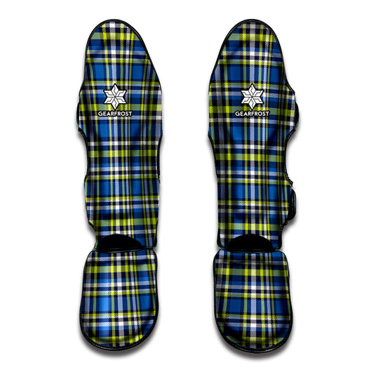 Blue Green And White Plaid Pattern Print Muay Thai Shin Guard