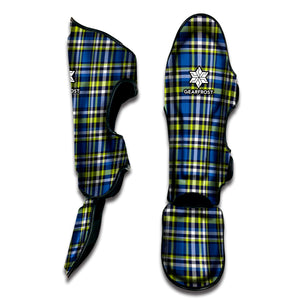 Blue Green And White Plaid Pattern Print Muay Thai Shin Guard