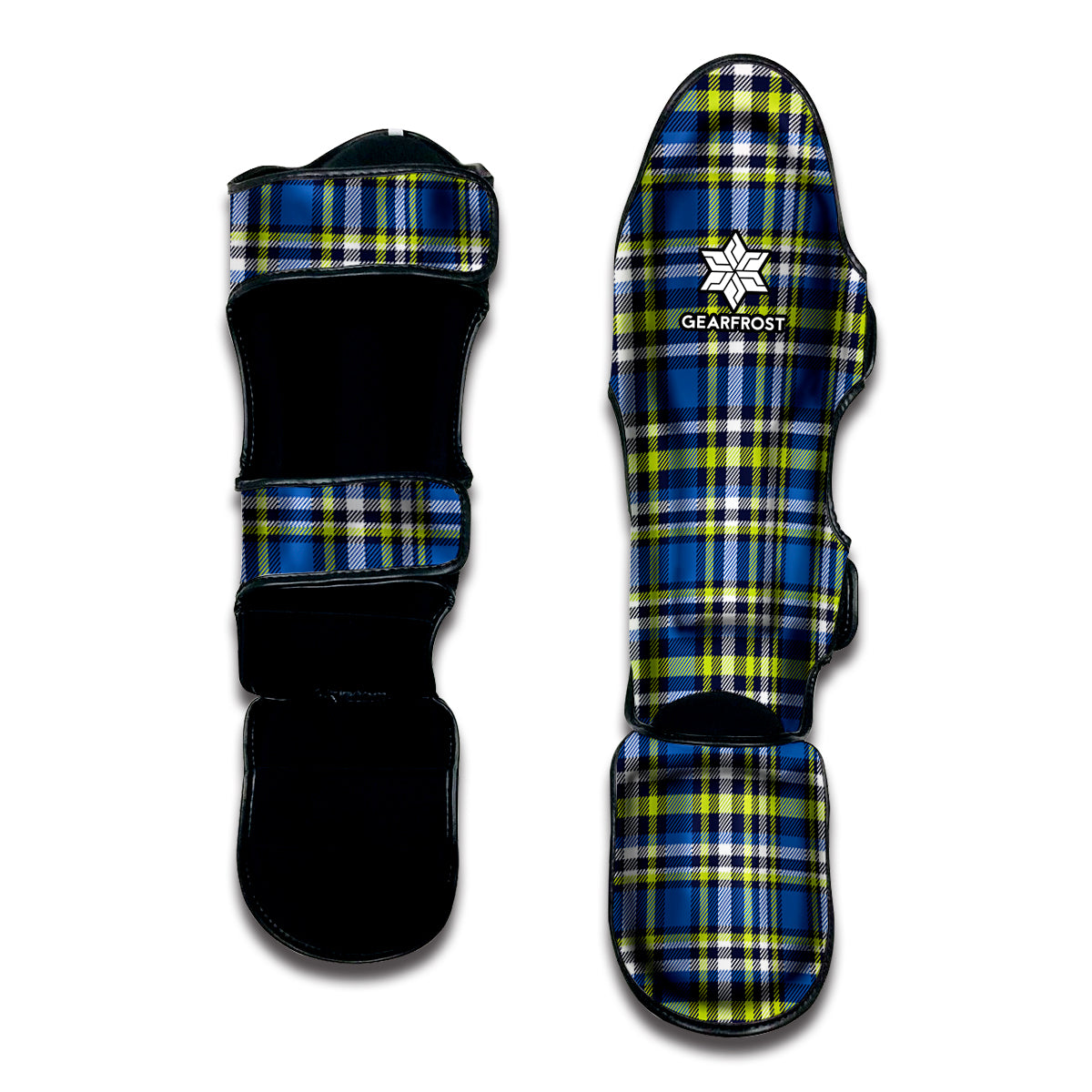 Blue Green And White Plaid Pattern Print Muay Thai Shin Guard
