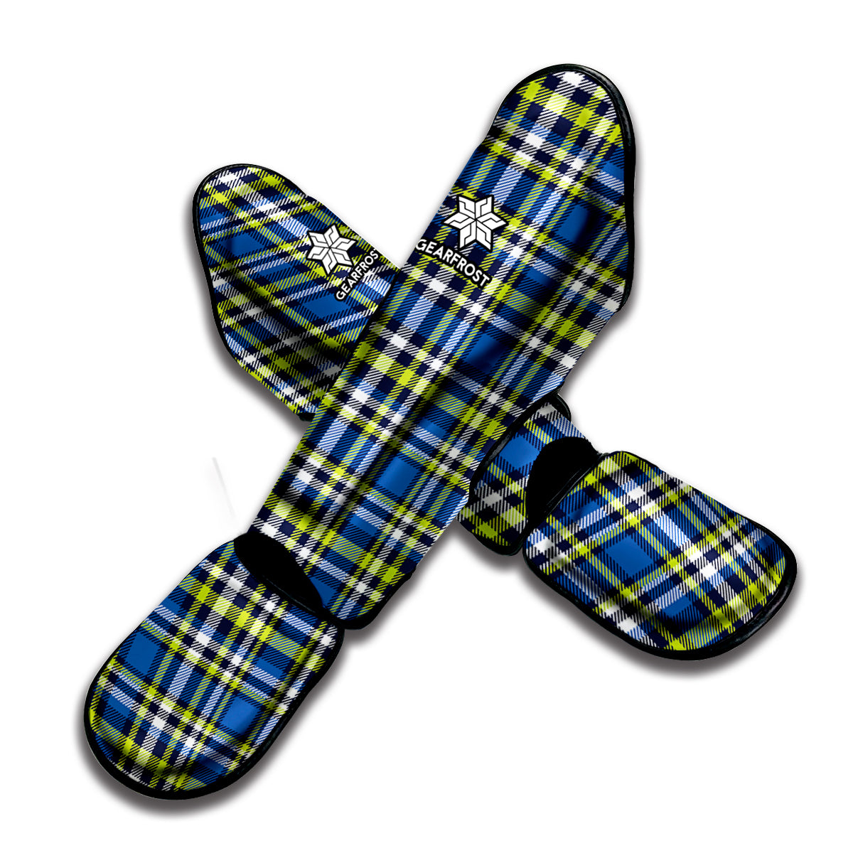 Blue Green And White Plaid Pattern Print Muay Thai Shin Guard