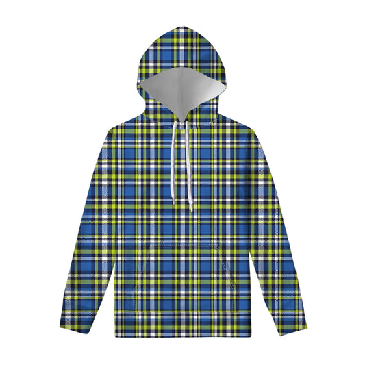 Blue Green And White Plaid Pattern Print Pullover Hoodie