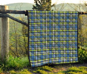 Blue Green And White Plaid Pattern Print Quilt