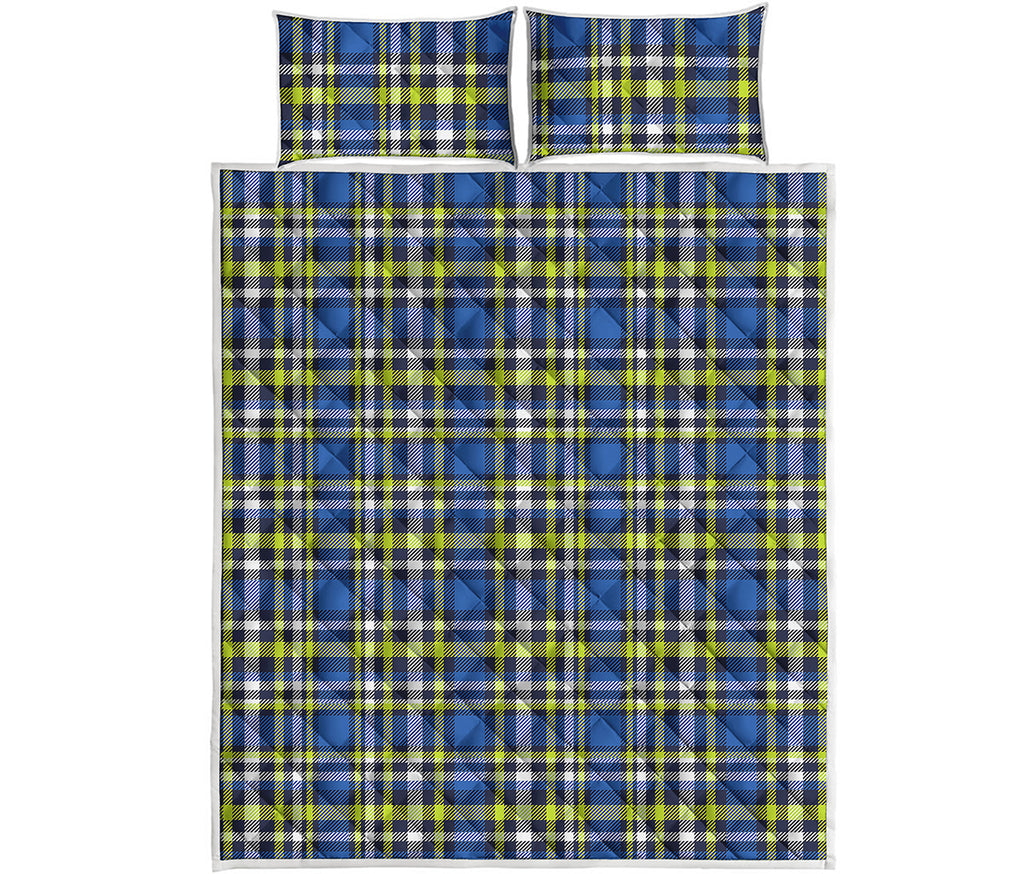 Blue Green And White Plaid Pattern Print Quilt Bed Set