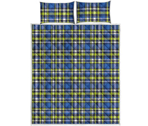 Blue Green And White Plaid Pattern Print Quilt Bed Set