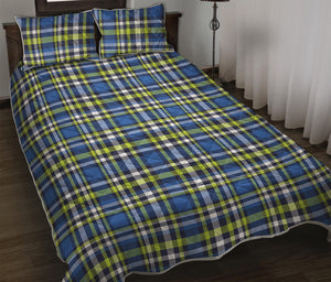 Blue Green And White Plaid Pattern Print Quilt Bed Set