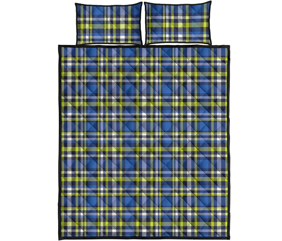 Blue Green And White Plaid Pattern Print Quilt Bed Set