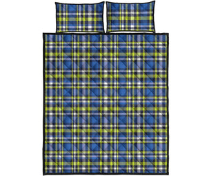 Blue Green And White Plaid Pattern Print Quilt Bed Set