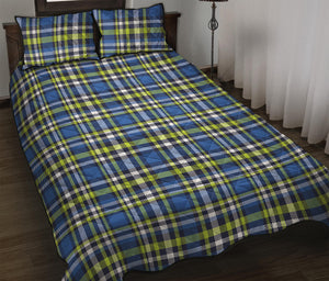 Blue Green And White Plaid Pattern Print Quilt Bed Set