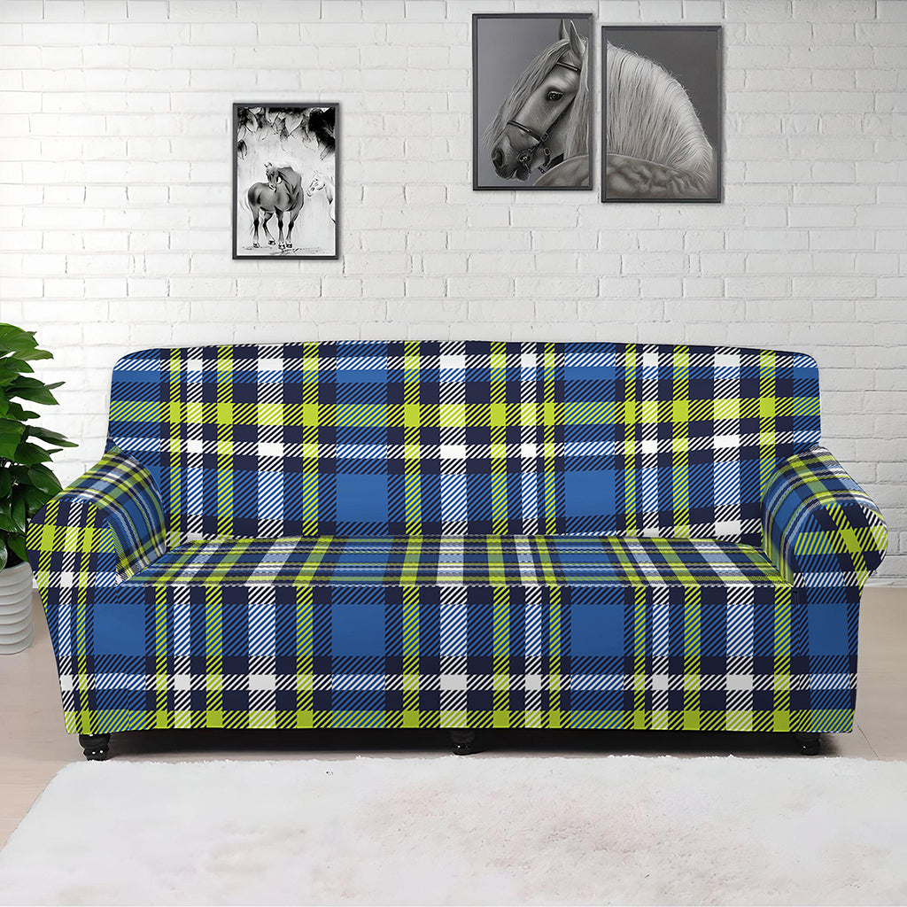 Blue Green And White Plaid Pattern Print Sofa Cover