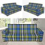 Blue Green And White Plaid Pattern Print Sofa Slipcover