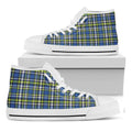 Blue Green And White Plaid Pattern Print White High Top Sneakers