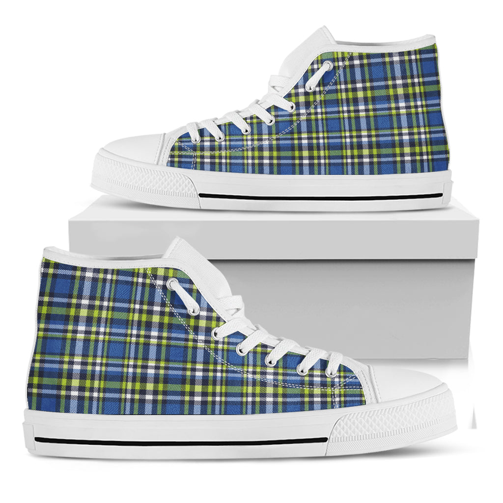 Blue Green And White Plaid Pattern Print White High Top Shoes