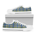 Blue Green And White Plaid Pattern Print White Low Top Sneakers