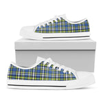 Blue Green And White Plaid Pattern Print White Low Top Shoes