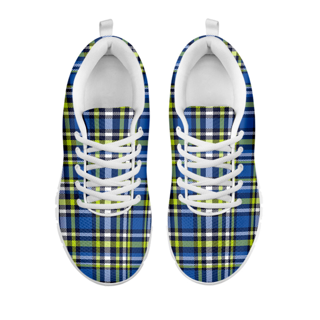 Blue Green And White Plaid Pattern Print White Sneakers