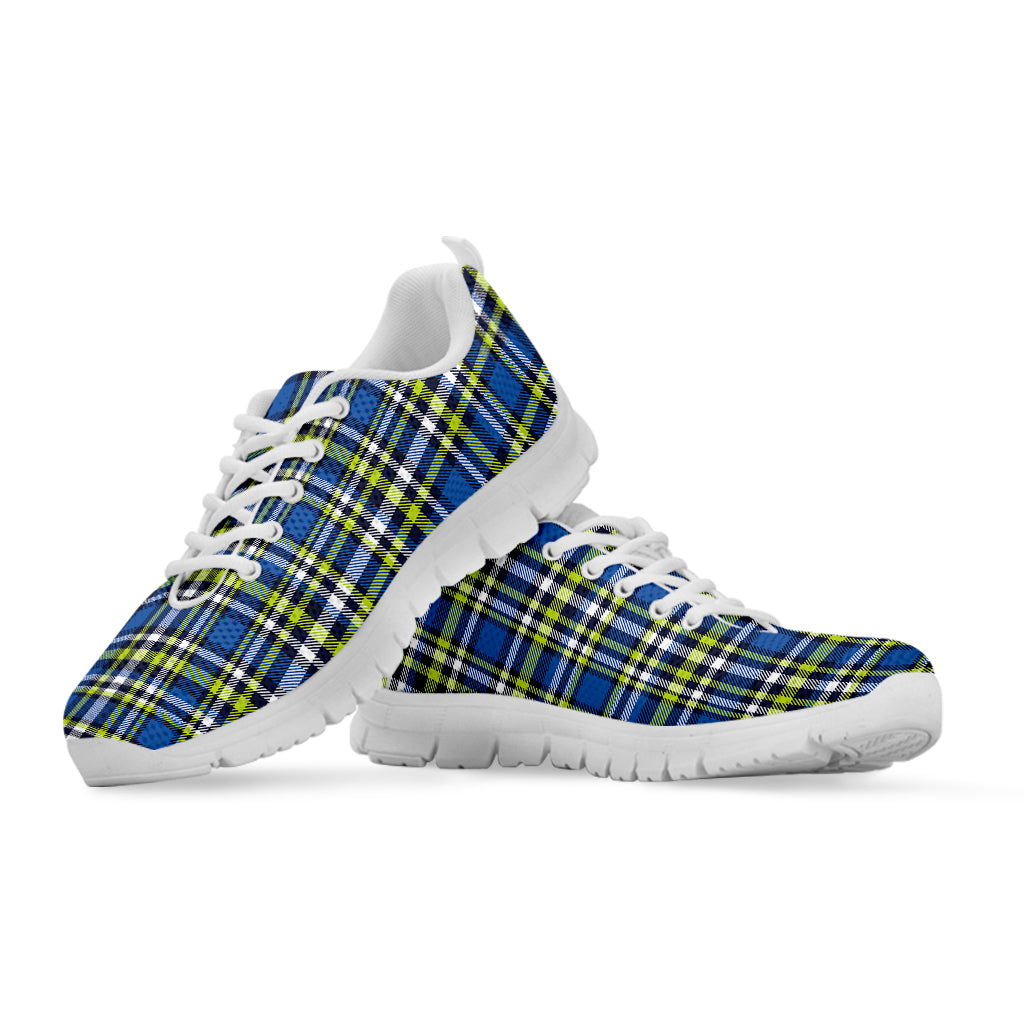 Blue Green And White Plaid Pattern Print White Sneakers