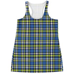 Blue Green And White Plaid Pattern Print Women's Racerback Tank Top