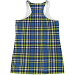 Blue Green And White Plaid Pattern Print Women's Racerback Tank Top