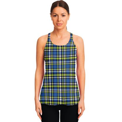 Blue Green And White Plaid Pattern Print Women's Racerback Tank Top