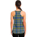 Blue Green And White Plaid Pattern Print Women's Racerback Tank Top