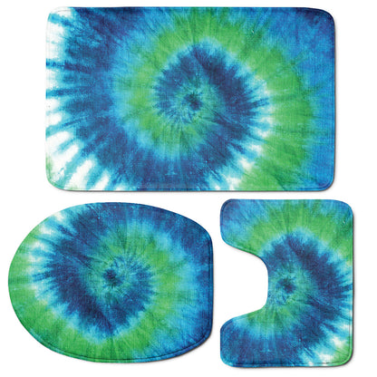 Blue Green And White Tie Dye Print 3 Piece Bath Mat Set