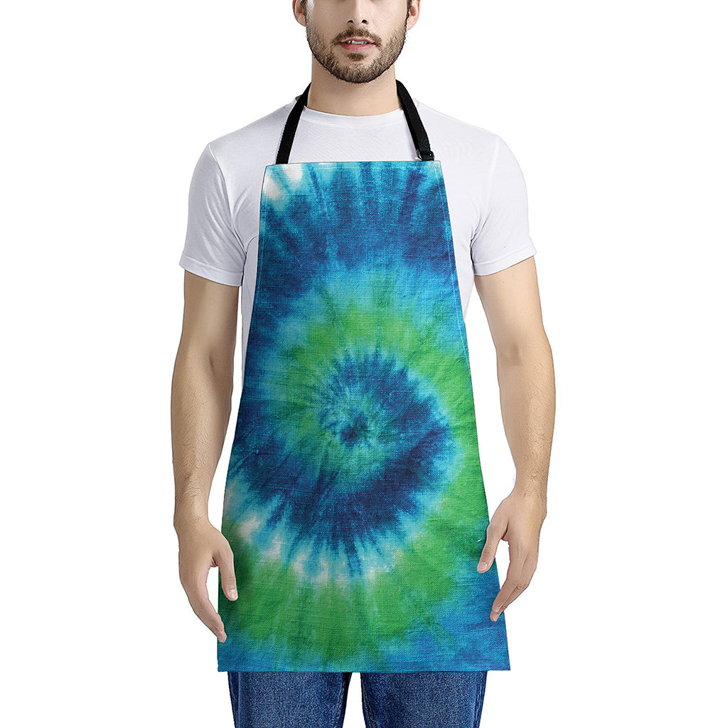 Blue Green And White Tie Dye Print Apron