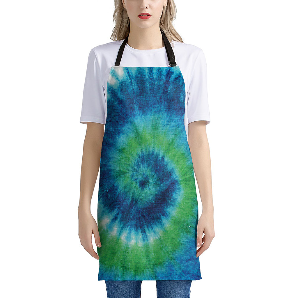 Blue Green And White Tie Dye Print Apron