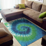 Blue Green And White Tie Dye Print Area Rug